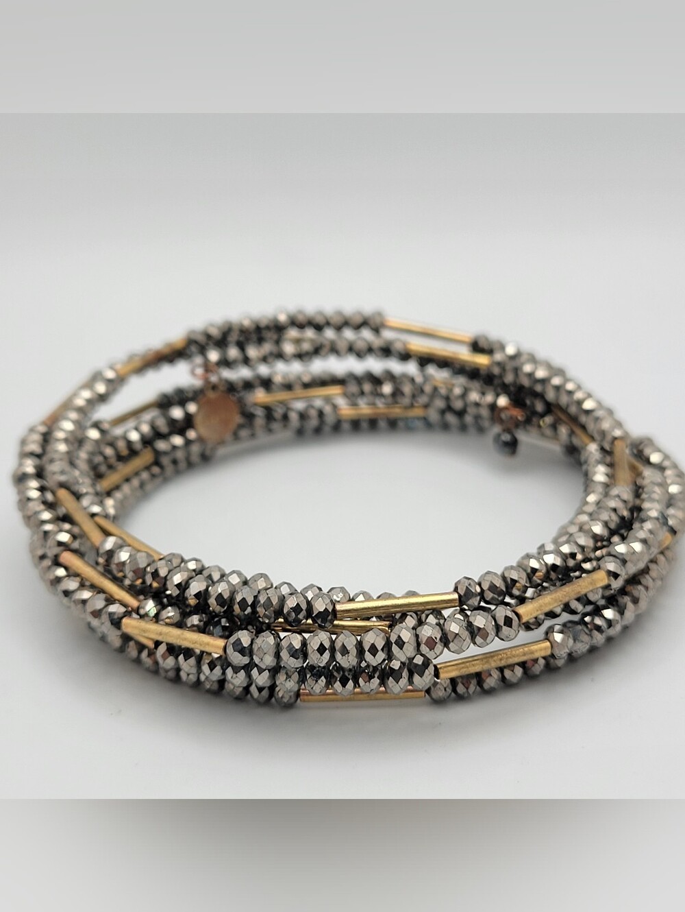 Stella & Dot Hematite Faceted Bead Coil Bracelet with Gold Accents